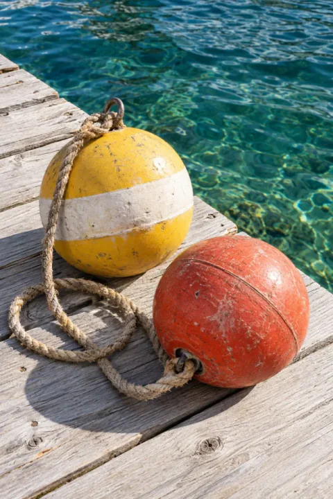 Colorful Buoys on a Dock