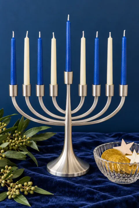 Menorah Hanukkah Berwarna Perak