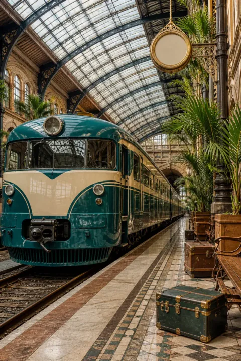 Treno verde acqua alla stazione centrale