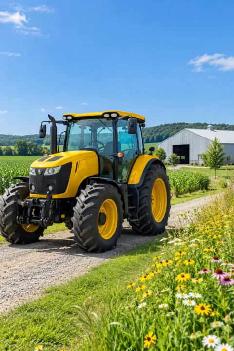 Gul moderne traktor i marken