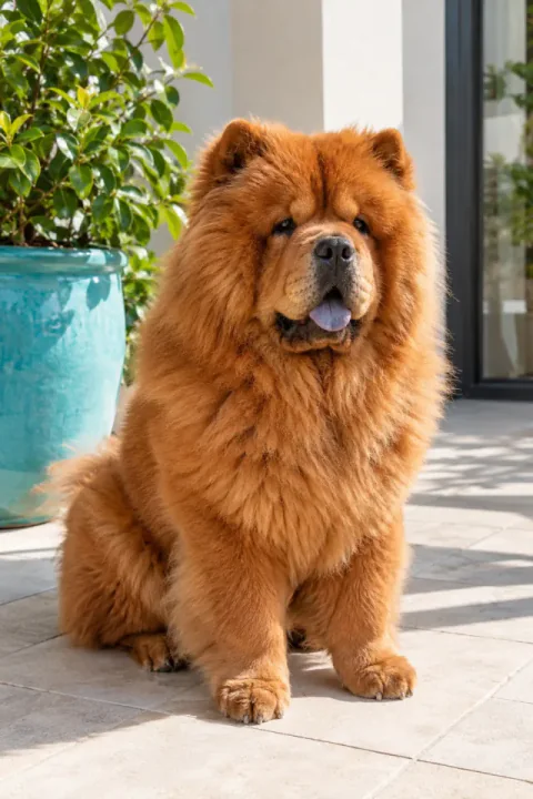 Chow chow na sodobni terasi