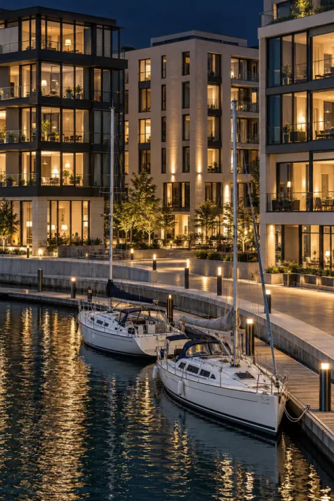 Marina de la ville la nuit