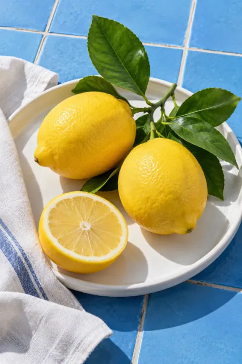 Citrony na modré terasové dlažbě