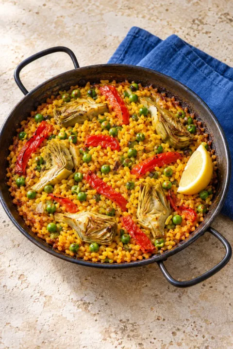 Paella di verdure alla luce del sole