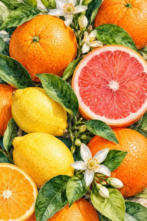 Citrusai ir švieži lapai
